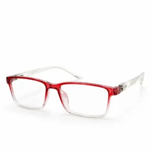 OP-0328 translucent red to clear gradient rectangular plastic eyeglasses frame for men & women.