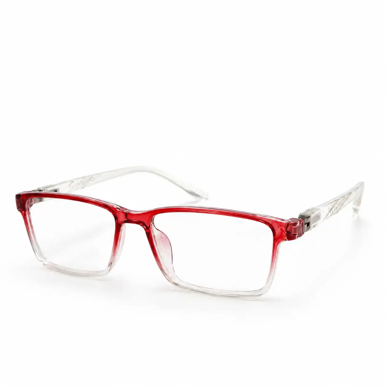 OP-0328 translucent red to clear gradient rectangular plastic eyeglasses frame for men & women.