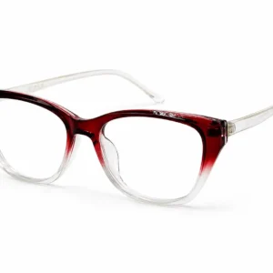 OP-0330 deep red to clear gradient cat-eye plastic eyeglasses frame for men & women.