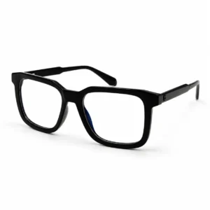 OP-0334 polished solid glossy black rectangular plastic eyeglasses frame for men & women.