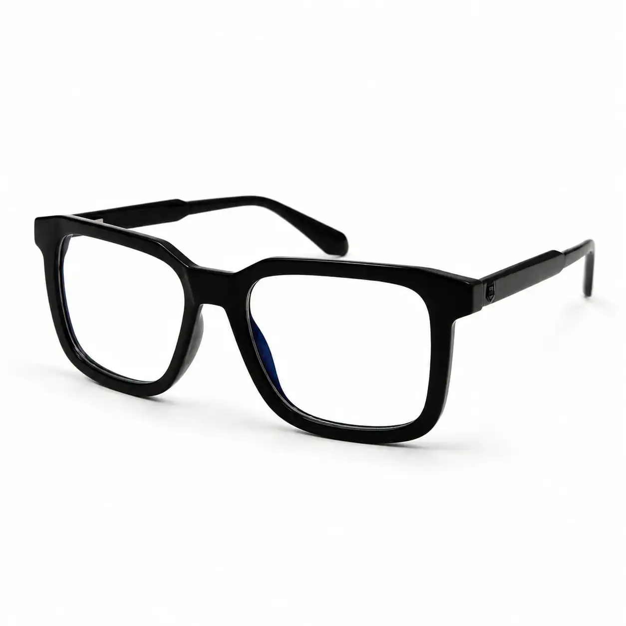 OP-0334 polished solid glossy black rectangular plastic eyeglasses frame for men & women.