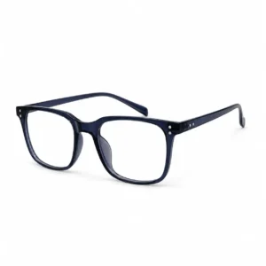OP-0338 deep navy dark blue rectangular plastic eyeglasses frame with silver rivets for men & women.