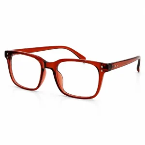 OP-0339 translucent reddish brown rectangular plastic eyeglasses frame with silver rivets for men & women.