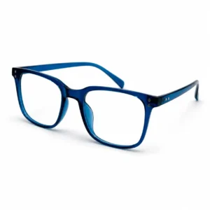 OP-0340 translucent blue rectangular plastic eyeglasses frame with silver rivets for men & women.