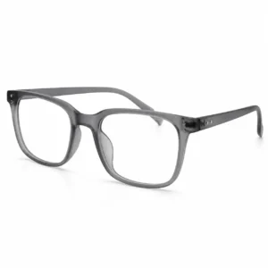 OP-0341 matte translucent smoke grey rectangular plastic eyeglasses frame with silver rivets for men & women.