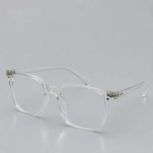 OP-0342 crystal clear transparent rectangular plastic eyeglasses frame with silver metal rivets for men & women.