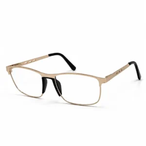 OP-0348 metallic gold full-rim rectangular metal eyeglasses frame with slotted temples for men & women.