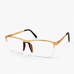 OP-0349 metallic gold half-rim rectangular metal eyeglasses frame with slotted temples for men & women.