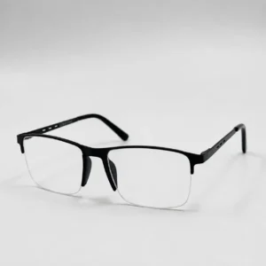 OP-0352 matte black half-rim rectangular metal eyeglasses frame with slotted temples for men & women.