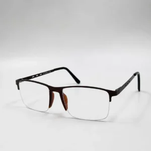 OP-0354 matte brown half-rim rectangular metal eyeglasses frame with slotted temples for men & women.