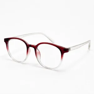 OP-0357 translucent red to clear gradient round plastic eyeglasses frame with clear temples for men & women.