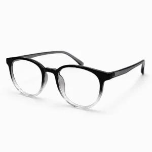 OP-0362 black to clear gradient translucent round plastic eyeglasses frame for men & women.