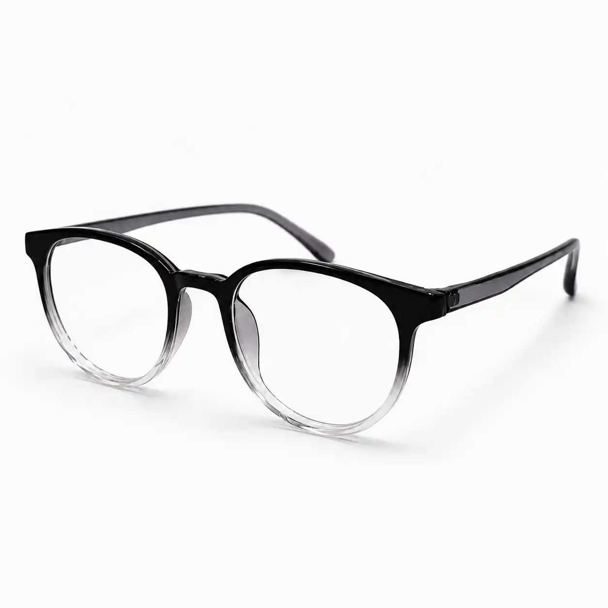 OP-0362 black to clear gradient translucent round plastic eyeglasses frame for men & women.