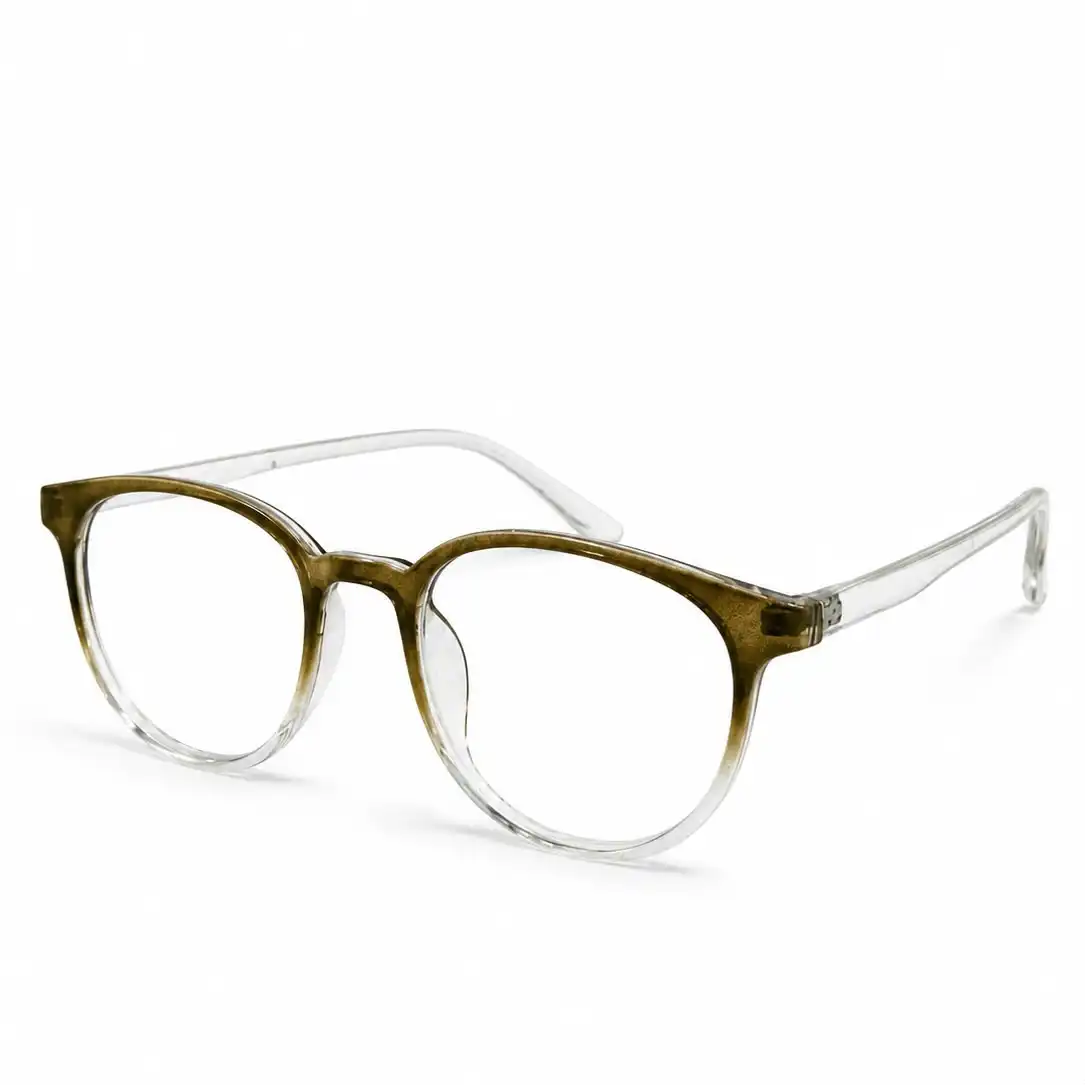 OP-0364 translucent olive green to clear gradient round eyeglasses frame for men & women.