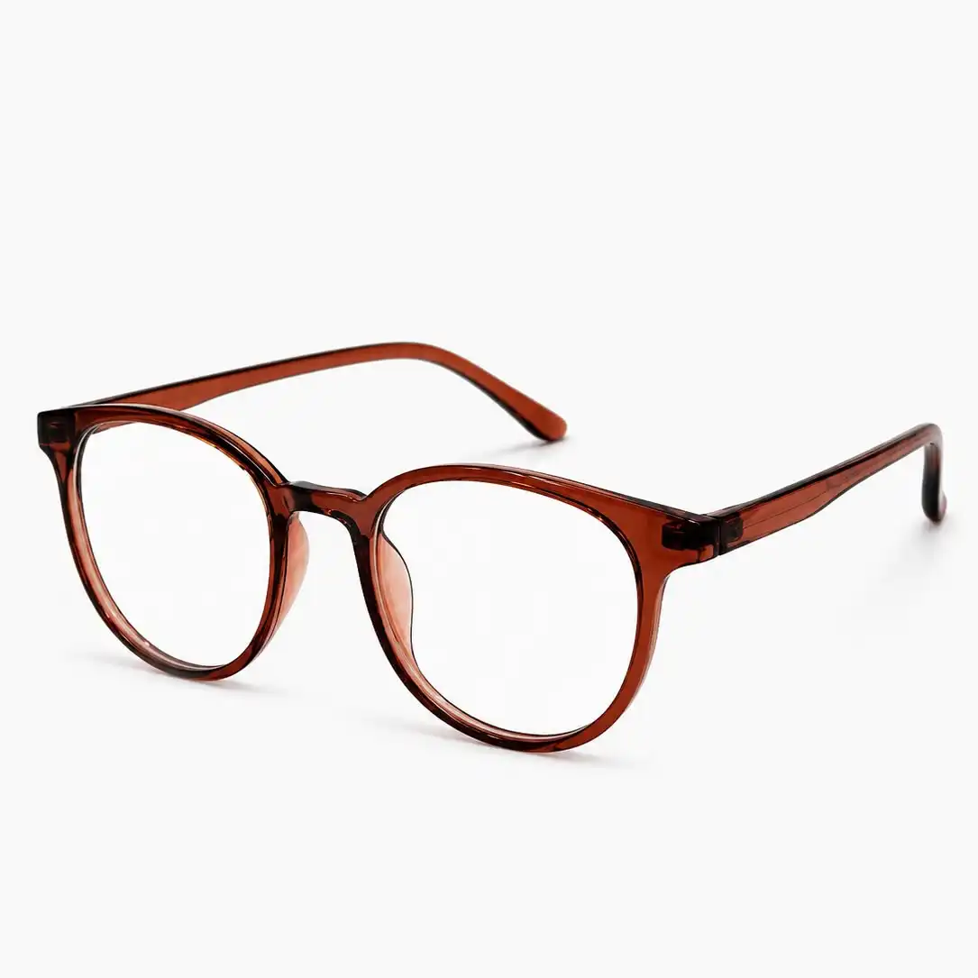 OP-0365 translucent amber brown round plastic eyeglasses frame for men & women.