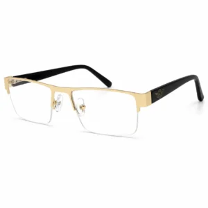 gold half rim frame, semi rimless eyeglasses bangladesh, metal computer glasses frame, office wear frames, unisex rectangular eyewear, optomom frame