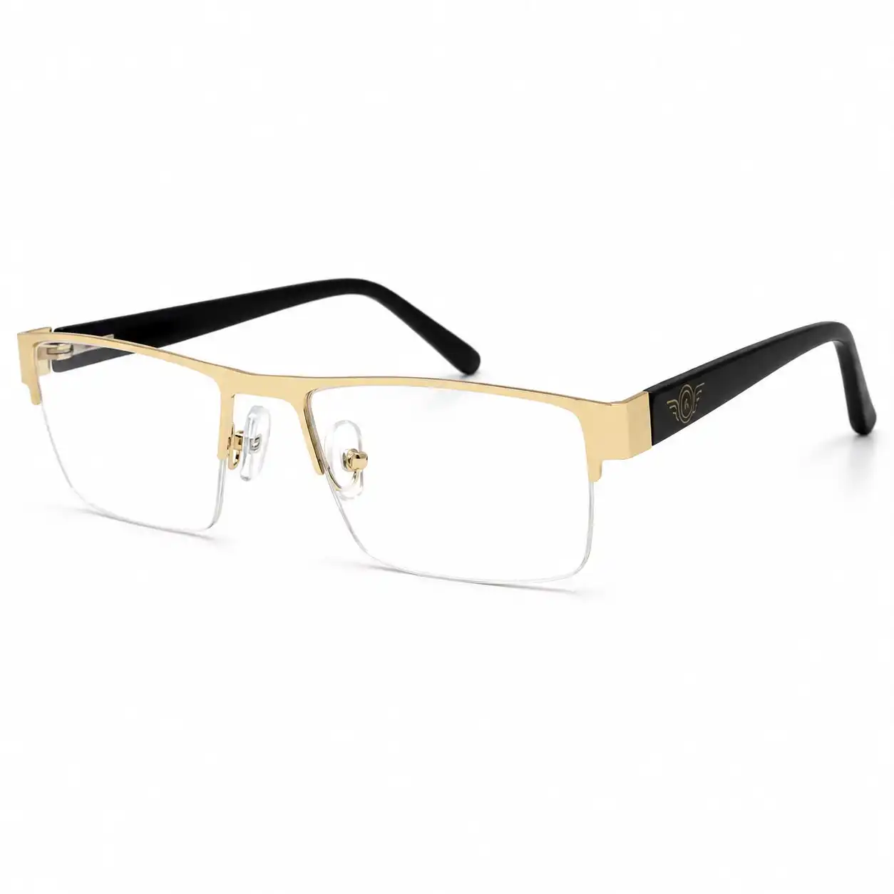 gold half rim frame, semi rimless eyeglasses bangladesh, metal computer glasses frame, office wear frames, unisex rectangular eyewear, optomom frame
