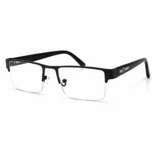 black half rim frame, semi rimless eyeglasses bangladesh, metal computer glasses frame, office wear frames, unisex rectangular eyewear, optomom frame