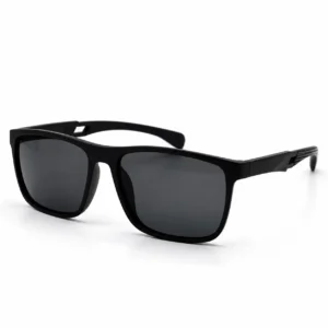 Matte black square plastic sunglasses frame with textured temples and dark lenses for men and women.